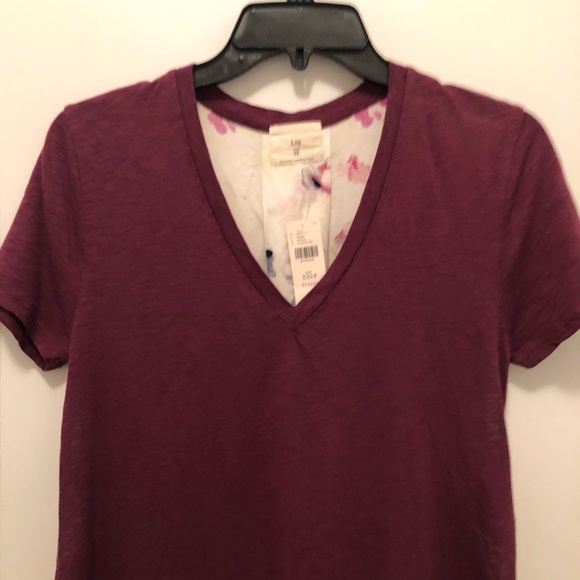 Anthropologie T.LA Purple Cream Floral Long Tunic Short Sleeves Tee Tshirt XXSP - Picture 3 of 6